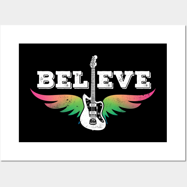 Believe Colorful Guitar Wings Offset Style Electric Guitar Wall Art by nightsworthy